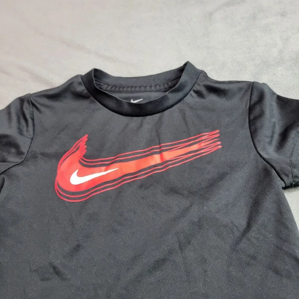 Nike DriFit Boy Size 2 Toddler Tee Black Crew Neck Large Red Swoosh Pullover Top